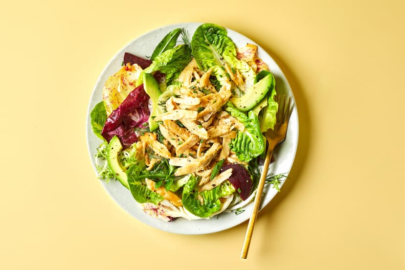 plate-Little Gem Salad with Shredded Chicken